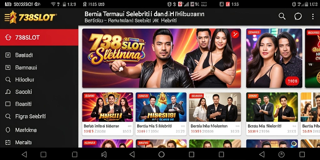 Tampilan antarmuka aplikasi 738SLOT untuk berita hiburan selebriti.