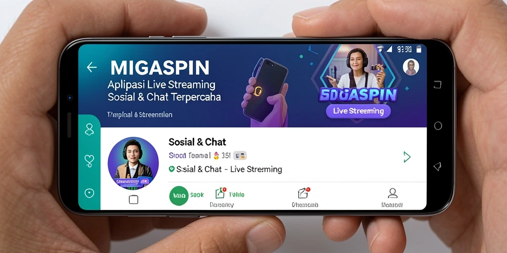 Antarmuka aplikasi MIGASPIN dengan fitur Live Streaming yang menarik.