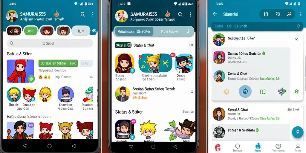 Tampilan antarmuka aplikasi Status & Stiker SAMURAI555 yang menarik.