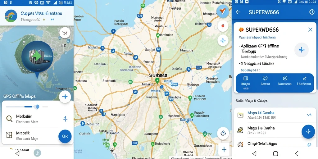 Tampilan antarmuka pengguna SUPERWD666 dengan fungsi GPS Offline Maps.
